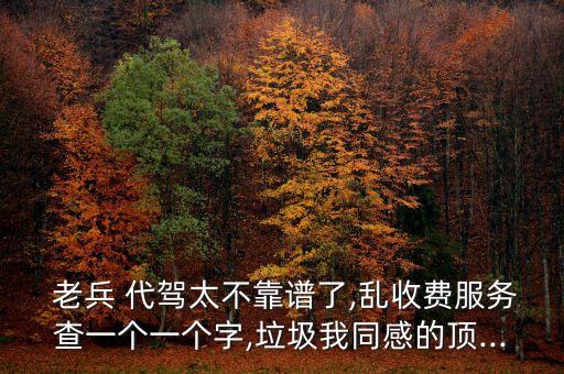  老兵 代驾太不靠谱了,乱收费服务查一个一个字,垃圾我同感的顶...