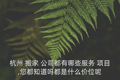 杭州 搬家 公司都有哪些服务 项目,您都知道吗都是什么价位呢
